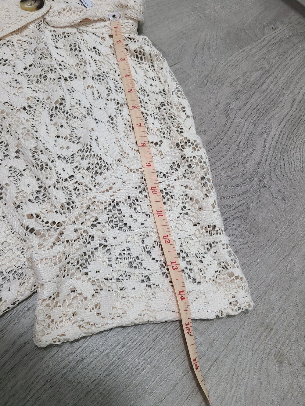 ZARA WOMAN Cream Floral Wave Lace Short-Sleeve Collared Blouse- Medium Boho Chic - Picture 4 of 7